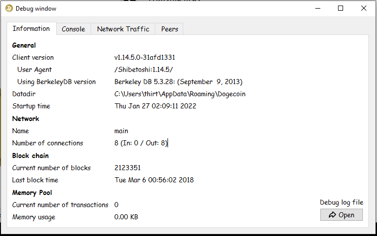 Dogecoin Core GUI - Network Debug